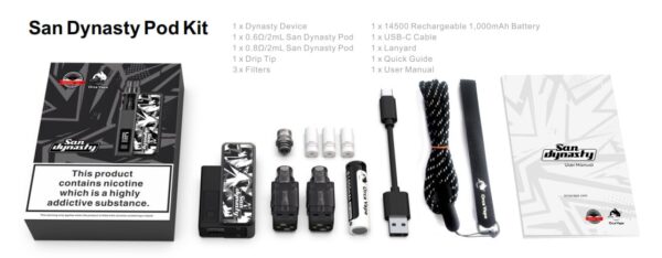 【小煙主機】San Dynasty 小海豚 30W 主機 套組(熊貓版) 小體積大煙量 可更換電池 外型配件 海綿濾嘴