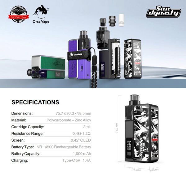 【小煙主機】San Dynasty 小海豚 30W 主機 套組(熊貓版) 小體積大煙量 可更換電池 外型配件 海綿濾嘴