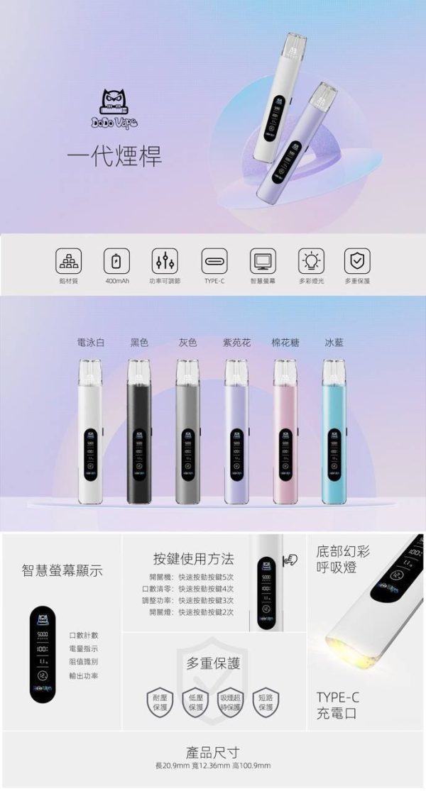 【拋棄式】DoDo VAPE 通用一代 螢幕顯示可調瓦單主機 (通用RELX悅克/SP2s/KISS/ILIA/LANA)